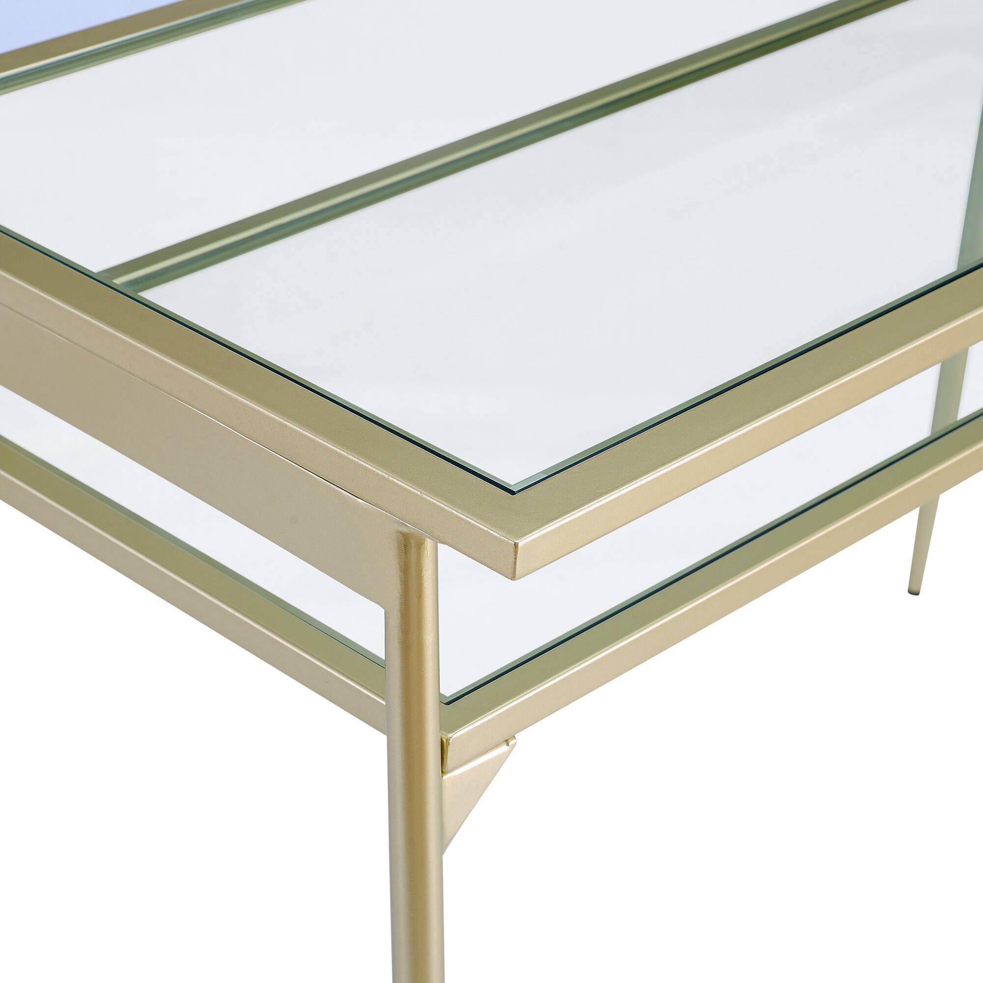 Walker Edison 48" Gold Two Tier Glass & Metal Desk